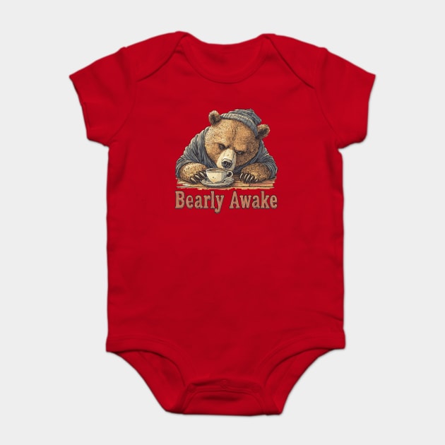 Bearly Awake Coffee Lover Bear - Comic Book Style Baby Bodysuit by TuncGK